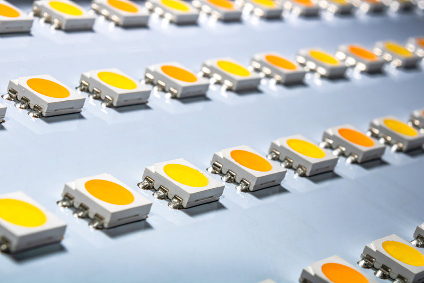 A grid of LEDs, or Light Emitting Diodes. These are SMDs, or Surface Mount Diodes, similar to the ones used in LED Displays.